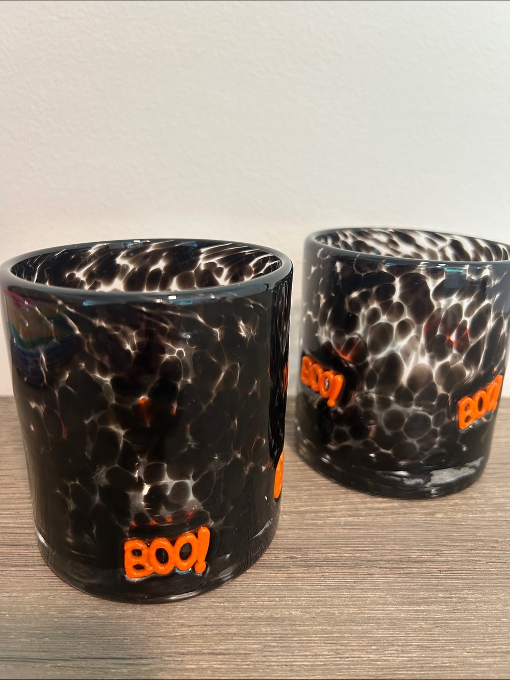 Viral Mystic Black Halloween Juice Glasses with Orange "BOO!" Accent